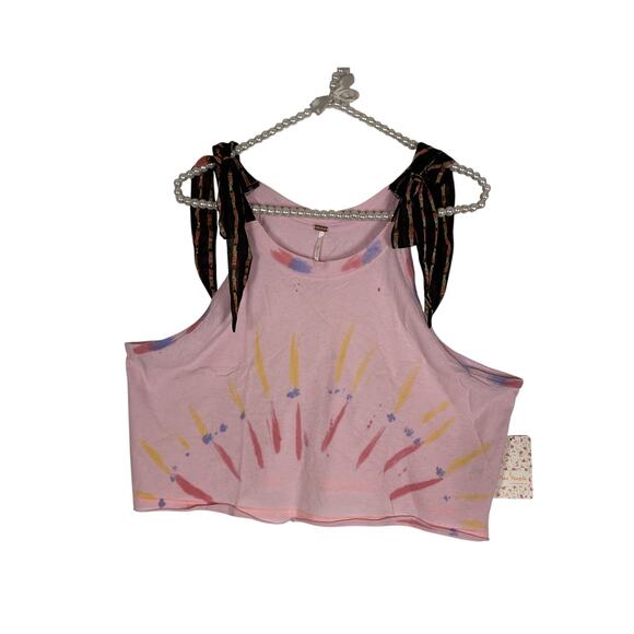 Free People NWT Women's KOA Pink Tie Dye Cropped Tank Size Large - Picture 2 of 9